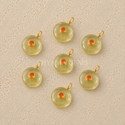Lemon Quartz Round Inlay Pendant 15mm