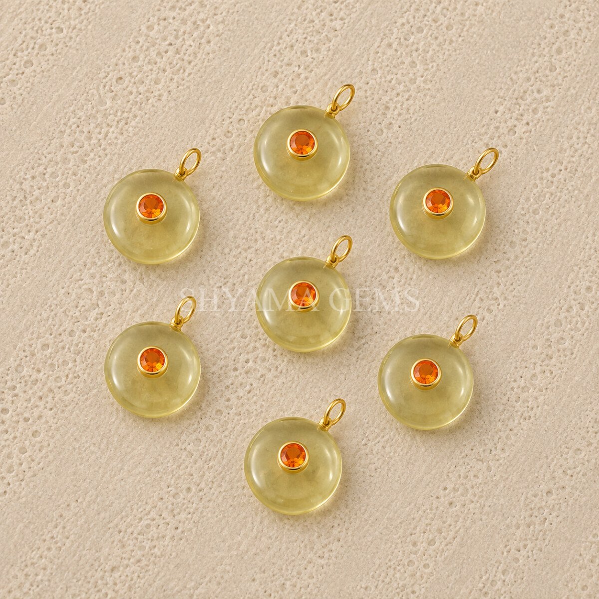 Lemon Quartz Round Inlay Pendant 15mm Lemon Quartz Round Inlay Pendant 15mm
