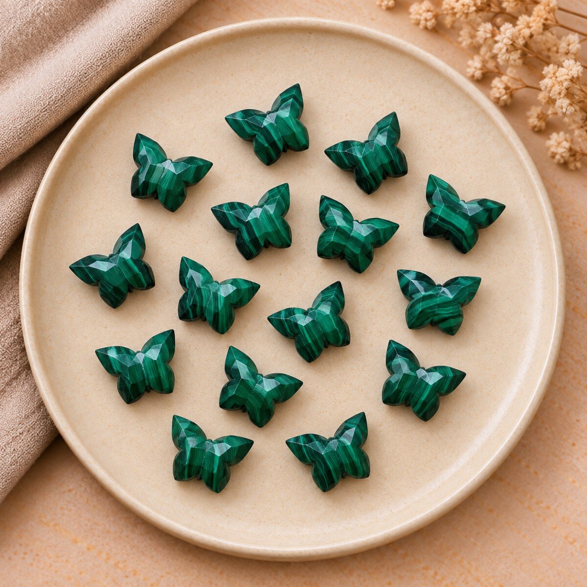 Malachite Hand Carved Butterfly 13mm Malachite Hand Carved Butterfly 13mm
