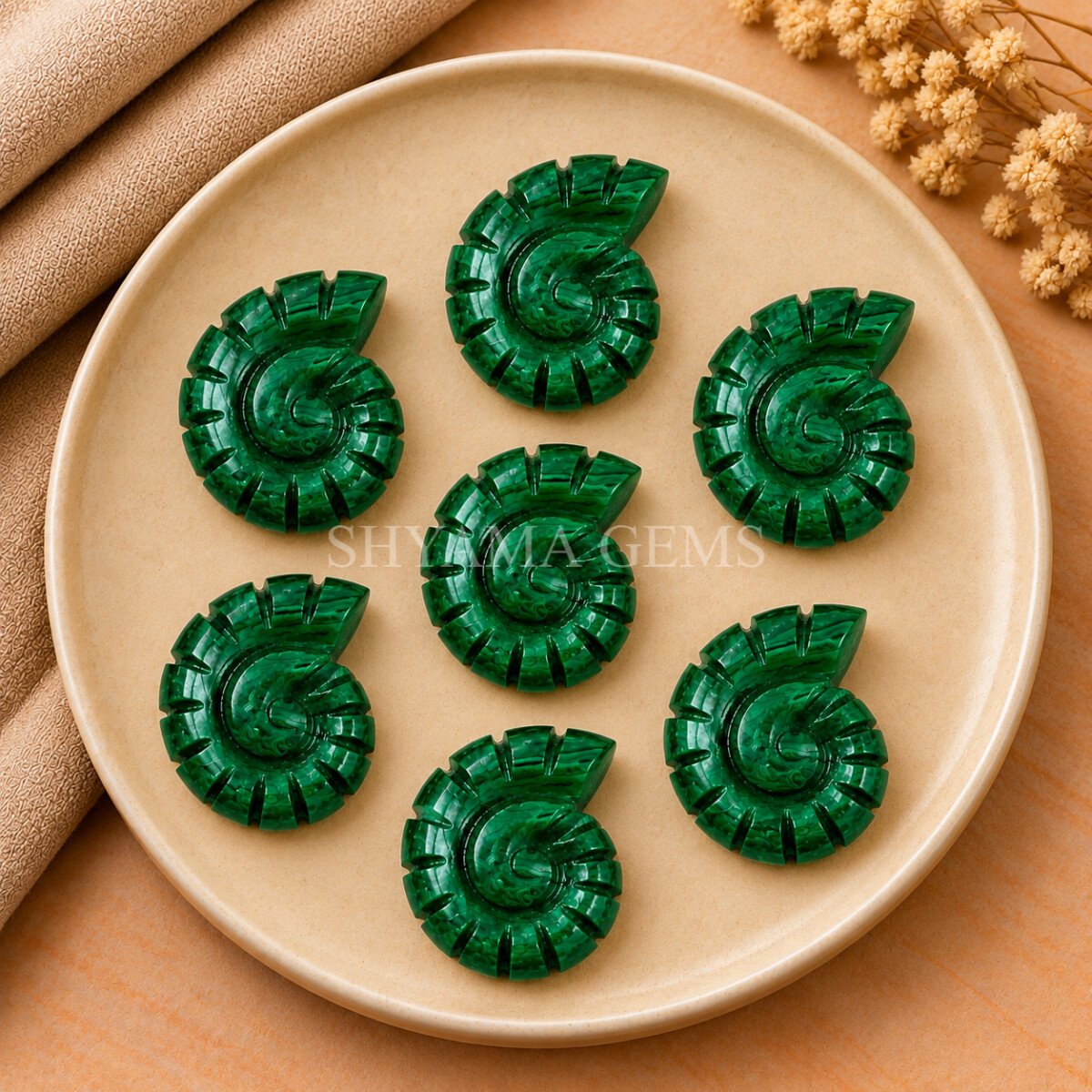 Malachite Shell Snail Nautilus Carved 20mm Gemstone Malachite Shell Snail Nautilus Carved 20mm Gemstone