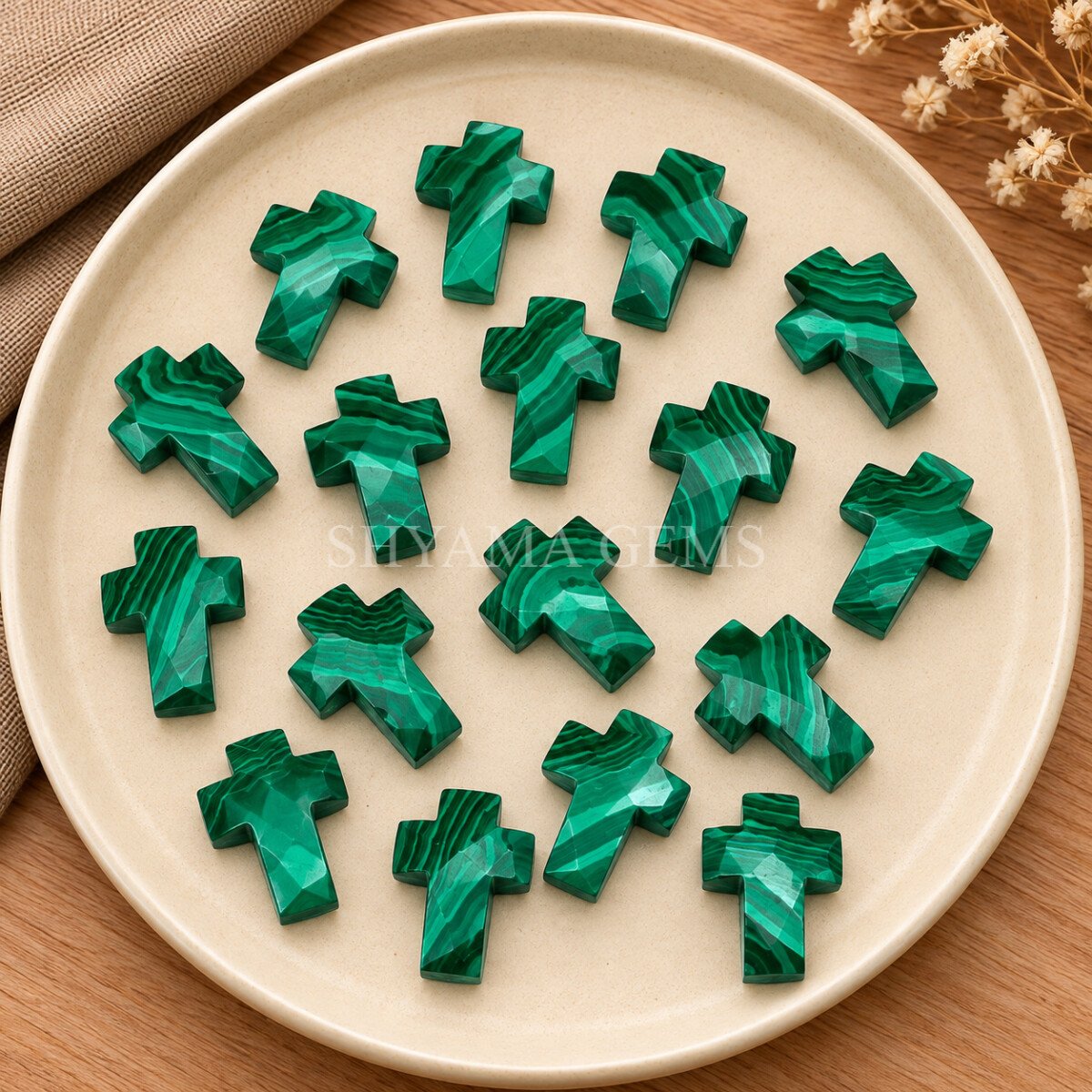 Malachite Faceted Cross Shape Loose Gemstone 15x10mm Malachite Faceted Cross Shape Loose Gemstone 15x10mm