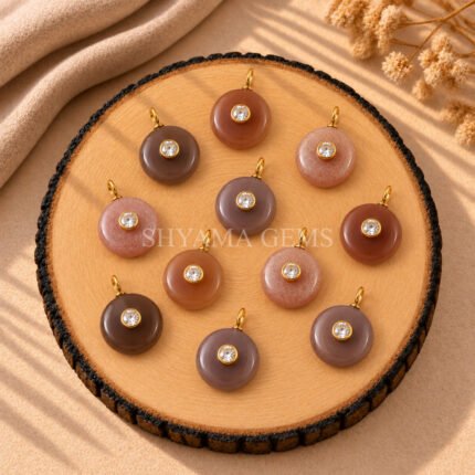 Chocolate Moonstone Round Inlay Pendant 15mm