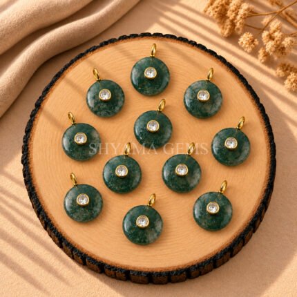 Moss Agate Round Inlay Pendant 15mm