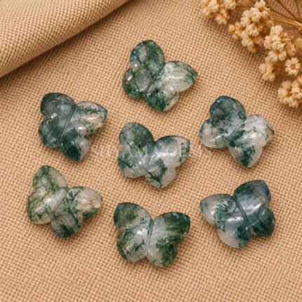 Moss Agate Hand Carved Butterfly Gemstone 13mm