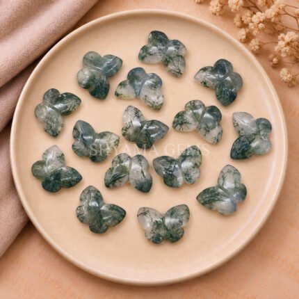 Moss Agate Hand Carved Butterfly Gemstone 13mm