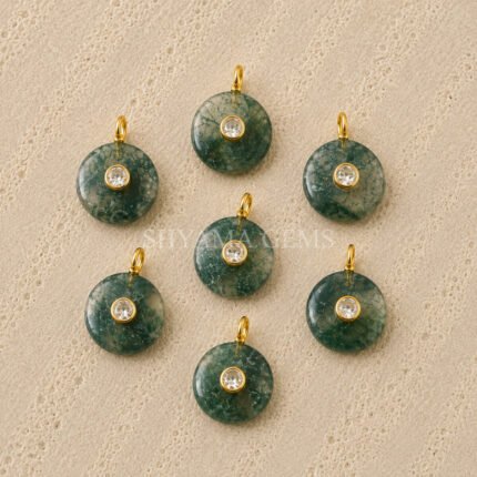 Moss Agate Round Inlay Pendant 15mm