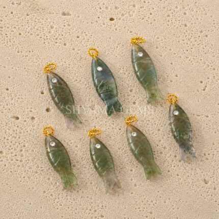 Moss Agate Fish Inlay Pendant 25x8mm