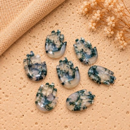Moss Agate Carved Hamsa Hand 25mm