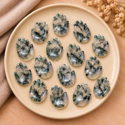 Moss Agate Carved Hamsa Hand 25mm