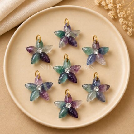 Multi Fluorite Starfish Carved 15mm Pendant