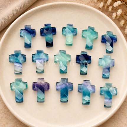 Multi Fluorite Faceted Cross Shape Loose Gemstone 15x10mm