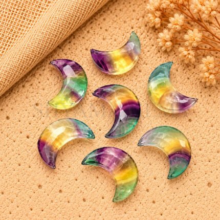 Multi Fluorite Faceted Moon Gemstone 17mm