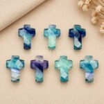 Multi Fluorite Faceted Cross Shape Loose Gemstone 15x10mm