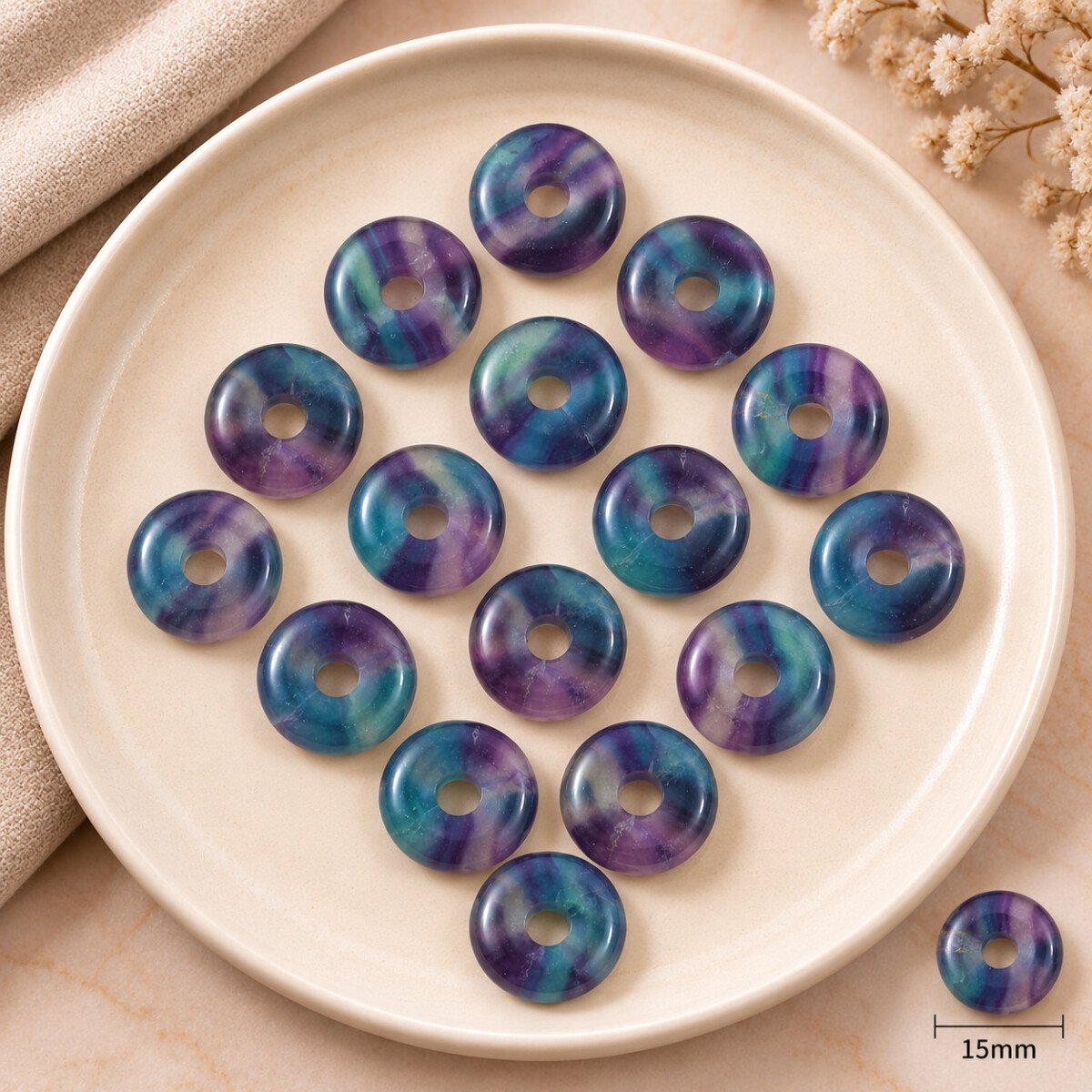 Multi Fluorite Donut Gemstone 15mm Multi Fluorite Donut Gemstone 15mm
