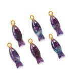 Multi Fluorite Fish Inlay Pendant 25x8mm