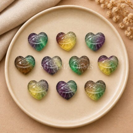 Multi Fluorite Carved Evil Eye Heart Loose Gemstone 12mm