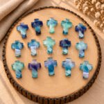 Multi Fluorite Faceted Cross Shape Loose Gemstone 15x10mm