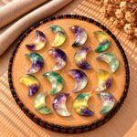 Multi Fluorite Faceted Moon Gemstone 17mm