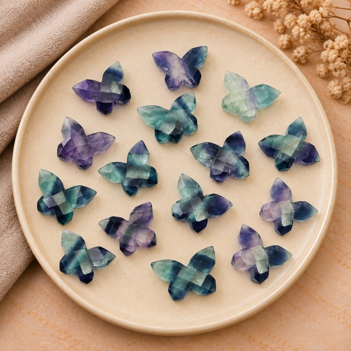 Multi Fluorite Faceted Butterfly 14x10mm Multi Fluorite Faceted Butterfly 14x10mm