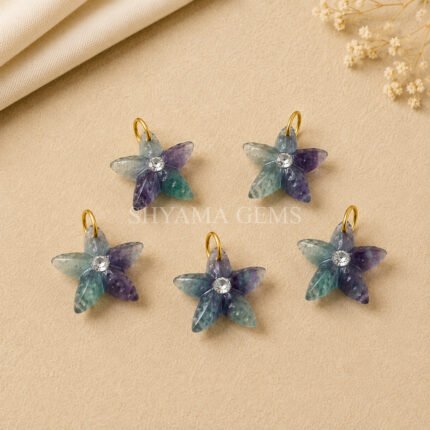 Multi Fluorite Starfish Carved 15mm Pendant