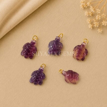 Multi Fluorite Turtle Carved 18mm Gemstone Pendant