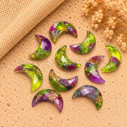 Neon Green & Purple Turquoise Faceted Moon Gemstone 17mm
