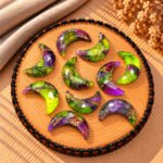 Neon Green & Purple Turquoise Faceted Moon Gemstone 17mm