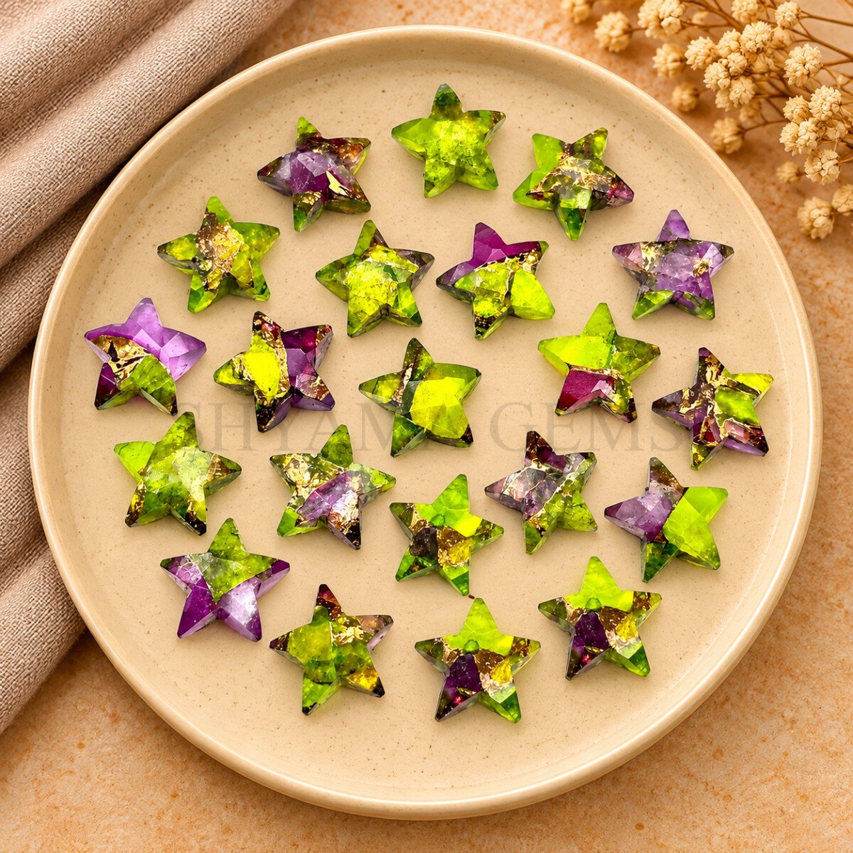Neon Green and Purple Turquoise Star Faceted Loose Gemstone 10mm Neon Green and Purple Turquoise Star Faceted Loose Gemstone 10mm