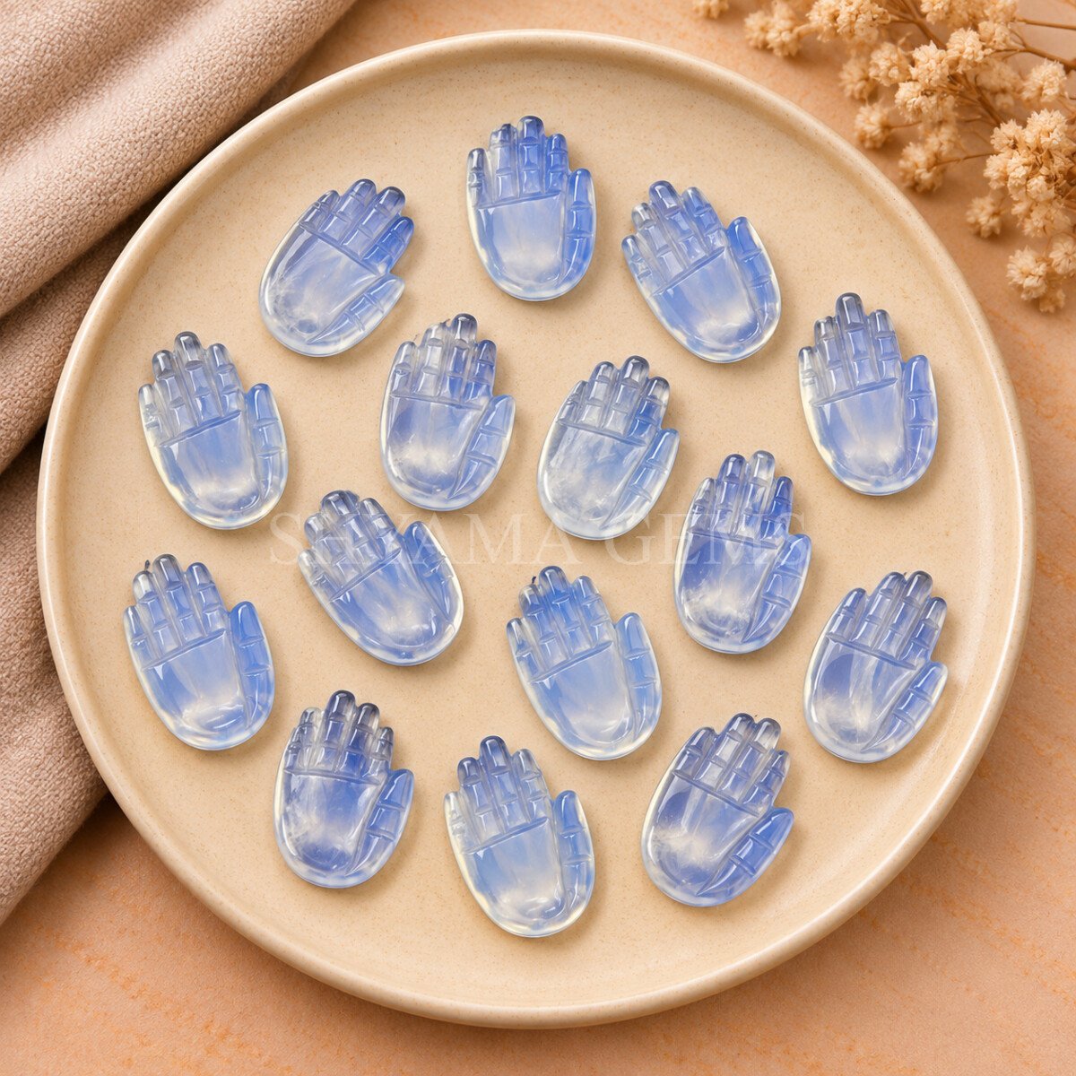 Opalite Carved Hamsa Hand 25mm Opalite Carved Hamsa Hand 25mm