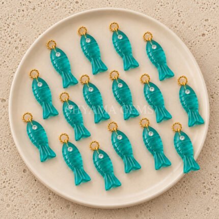 Paraiba Blue Tourmaline Fish Inlay Pendant 25x8mm