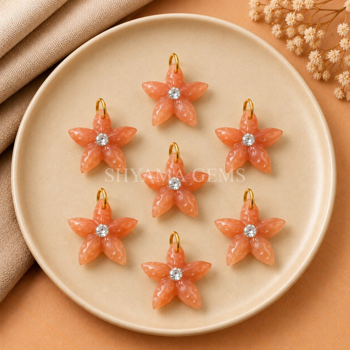 Peach Moonstone Starfish Carved 15mm Pendant Peach Moonstone Starfish Carved 15mm Pendant