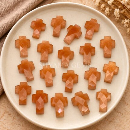 Peach Moonstone Faceted Cross Shape Loose Gemstone 15x10mm