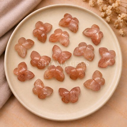 Peach Moonstone Hand Carved Butterfly Gemstone 13mm