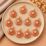 Peach Moonstone Round Inlay Pendant 15mm