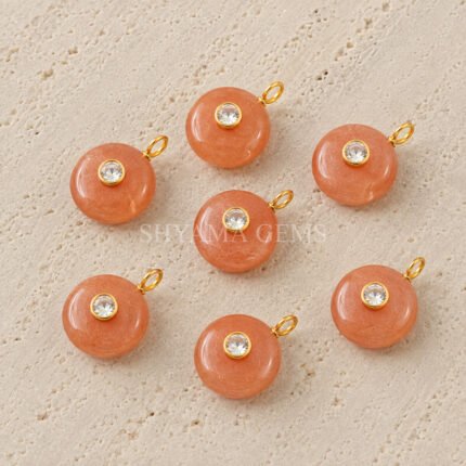 Peach Moonstone Round Inlay Pendant 15mm