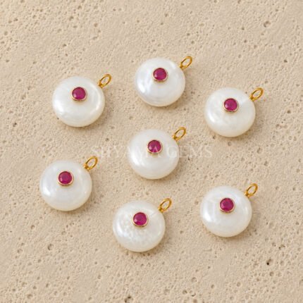 Pearl Round Inlay Pendant 15mm