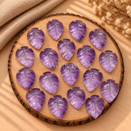 Pink Amethyst Leaf Carved Gemstone 14x10mm