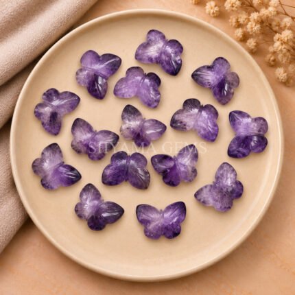Pink Amethyst Hand Carved Butterfly Gemstone 13mm