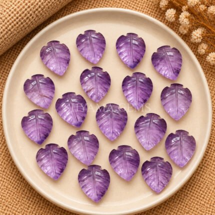 Pink Amethyst Leaf Carved Gemstone 14x10mm