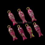 Pink Copper Turquoise Fish Inlay Pendant 25x8mm