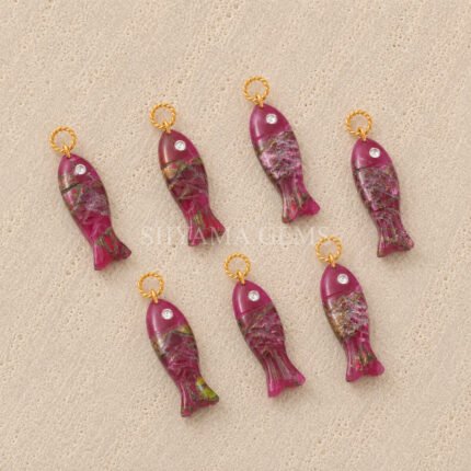 Pink Copper Turquoise Fish Inlay Pendant 25x8mm