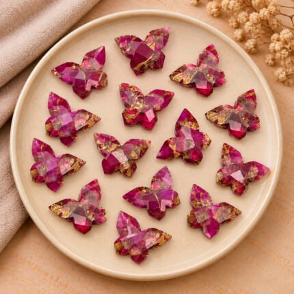 Pink Copper Turquoise Faceted Butterfly 14x10mm