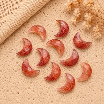 Pink Strawberry Quartz Faceted Moon Gemstone 17mm