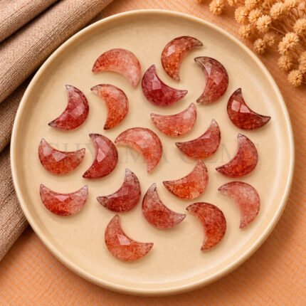 Pink Strawberry Quartz Faceted Moon Gemstone 17mm