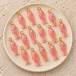 Pink Strawberry Quartz Fish Inlay Pendant 25x8mm