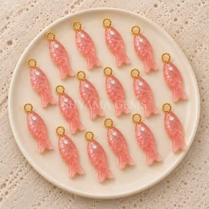 Pink Strawberry Quartz Fish Inlay Pendant 25x8mm