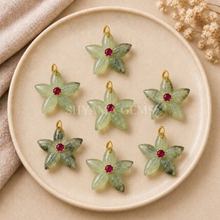 Prehnite Starfish Carved 15mm Pendant
