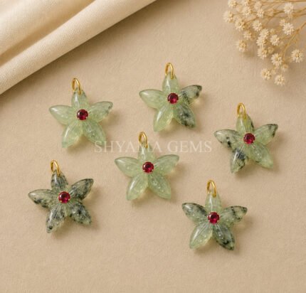 Prehnite Starfish Carved 15mm Pendant