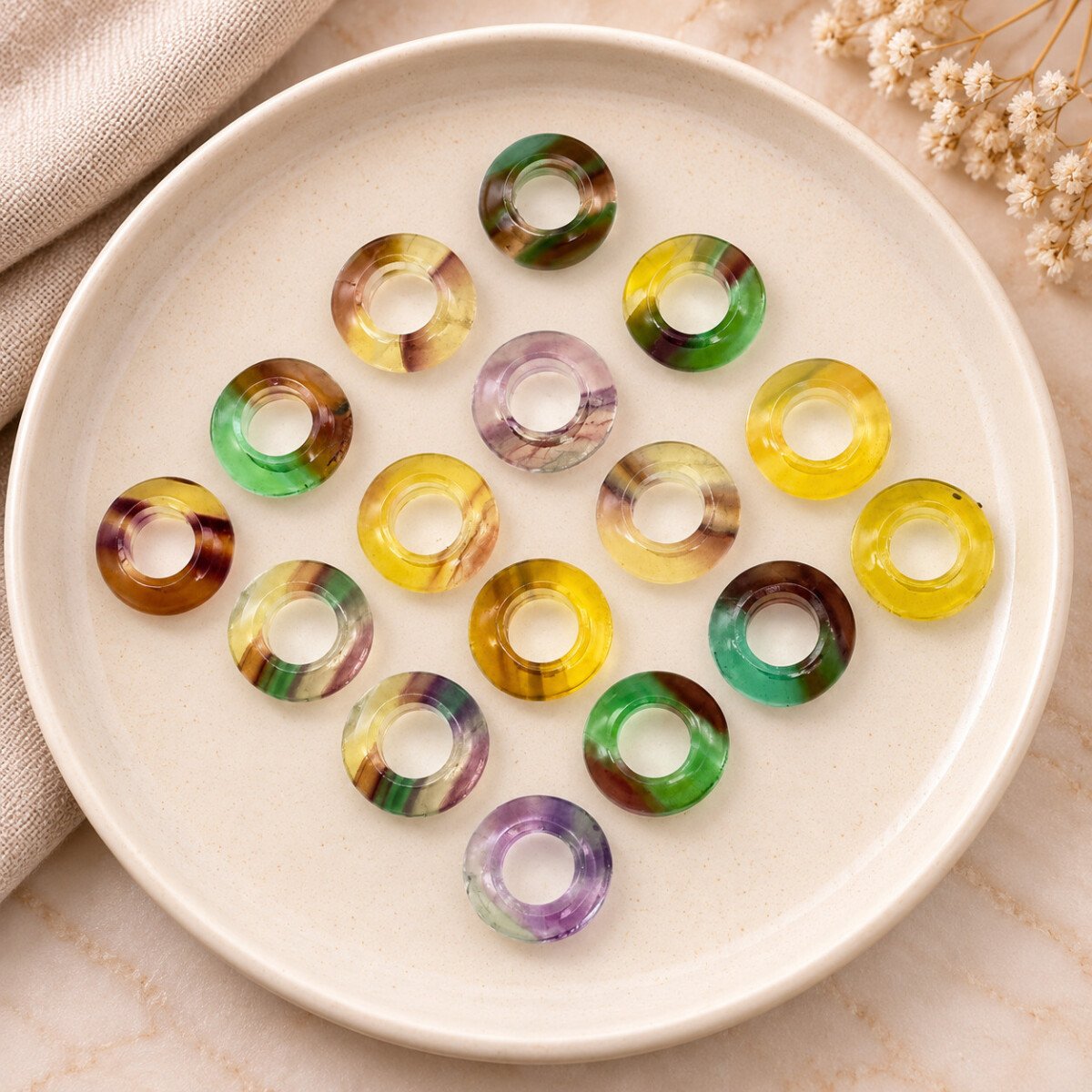 Rainbow Fluorite Donut Gemstone 15mm Rainbow Fluorite Donut Gemstone 15mm