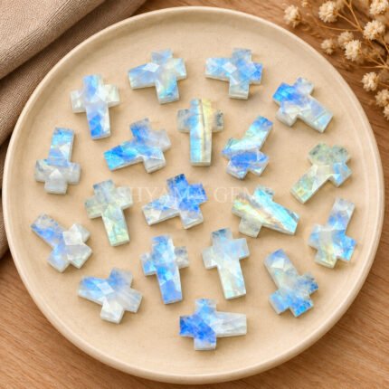 Rainbow Moonstone Faceted Cross Shape Loose Gemstone 15x10mm